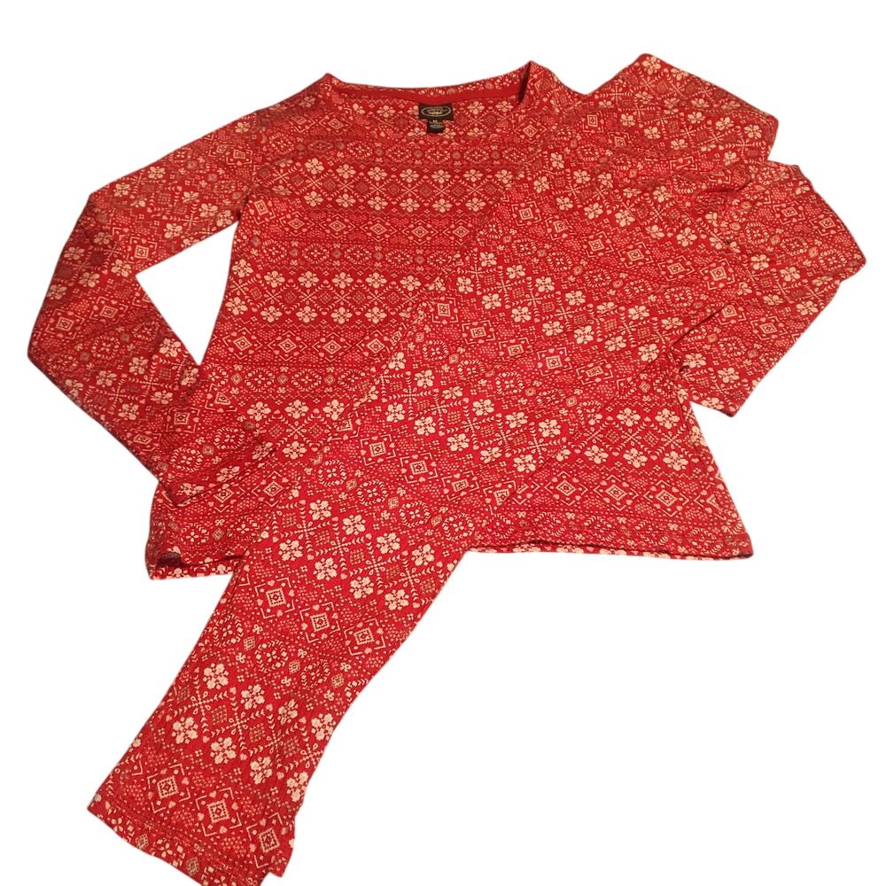 Laura Ashley Size M Red Winter Nordic Snowflake Floral Print Polyester Stretch